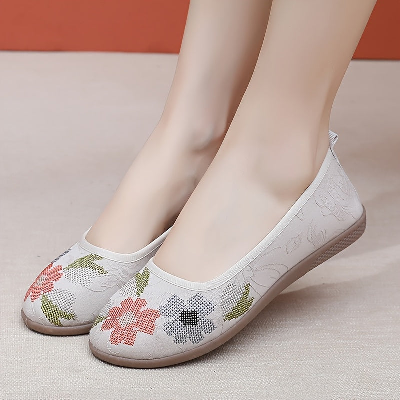 Women's Casual Shoes Soft Sole Slip-On Flat Floral Design