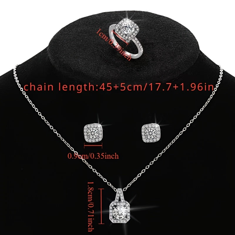 Silvery Alloy Jewelry Set with White K Plating Faux Gemstones for Women