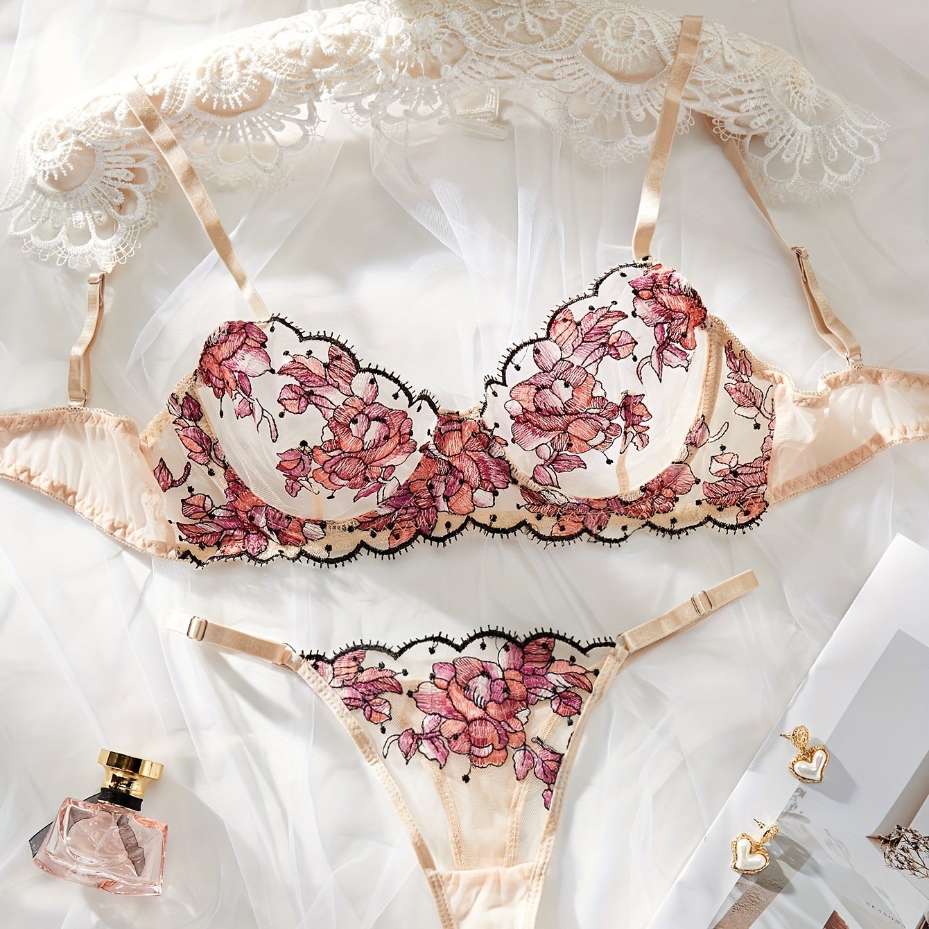 Mesh Embroidered Underwear Set for Women with Comfortable Fit