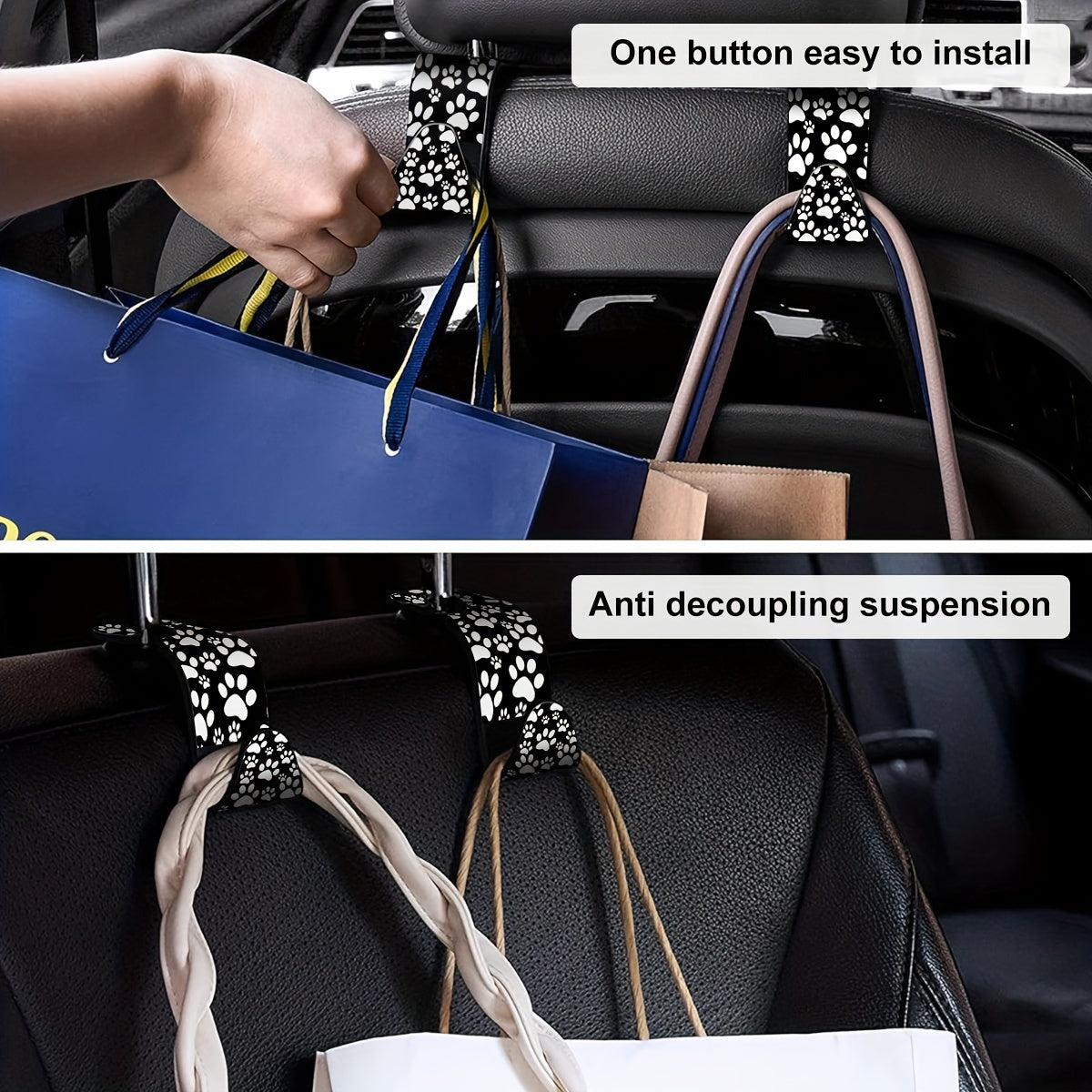 2 Pack Car Interior Hooks, Durable Plastic Rear Seat Hanging Storage