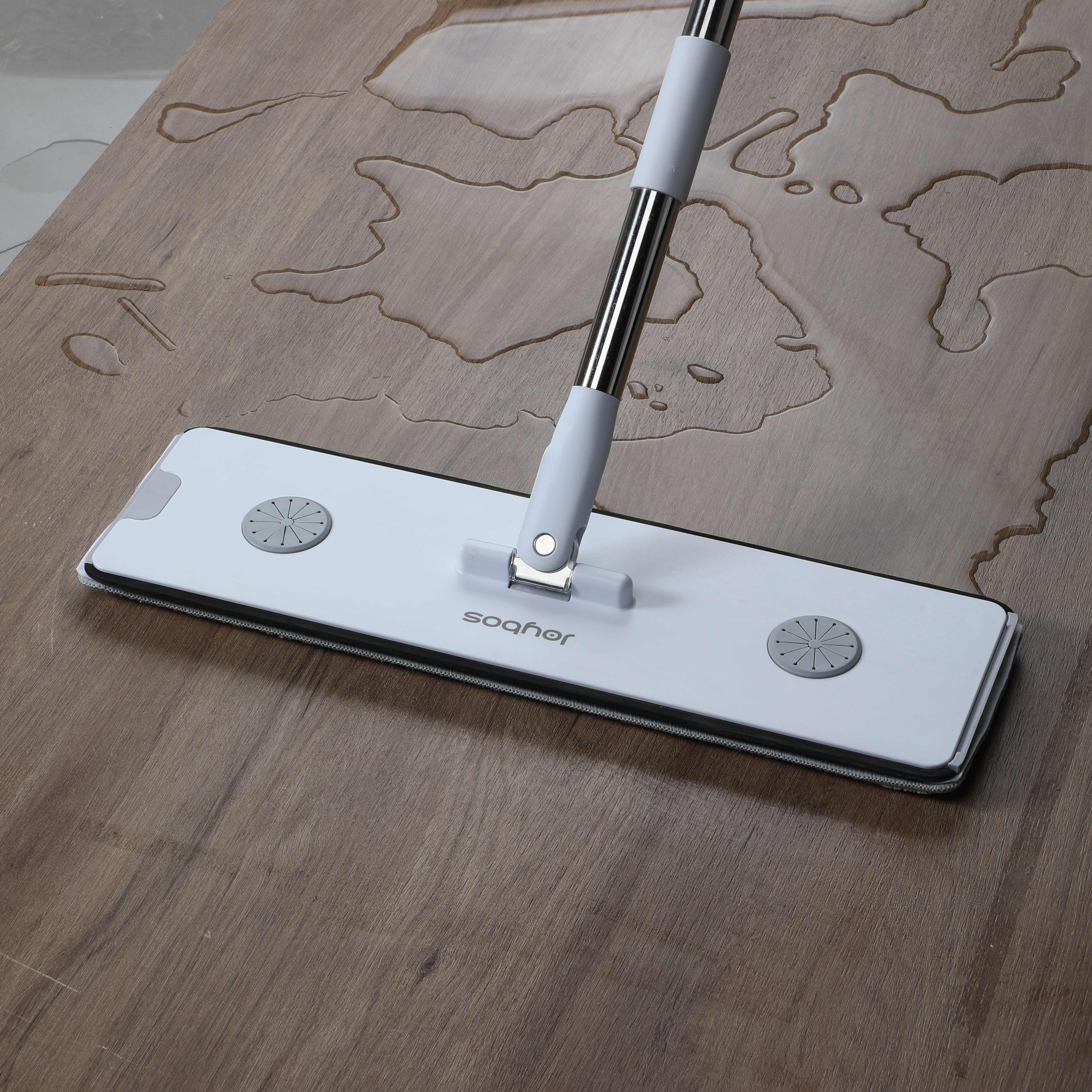 7-Color Flat Mop and Bucket Set with Reusable Pads and Hands-Free Washing