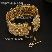 Gold Plated Zinc Alloy Bangle with Synthetic Stones Floral Open Cuff Jewelry for Weddings and Events
