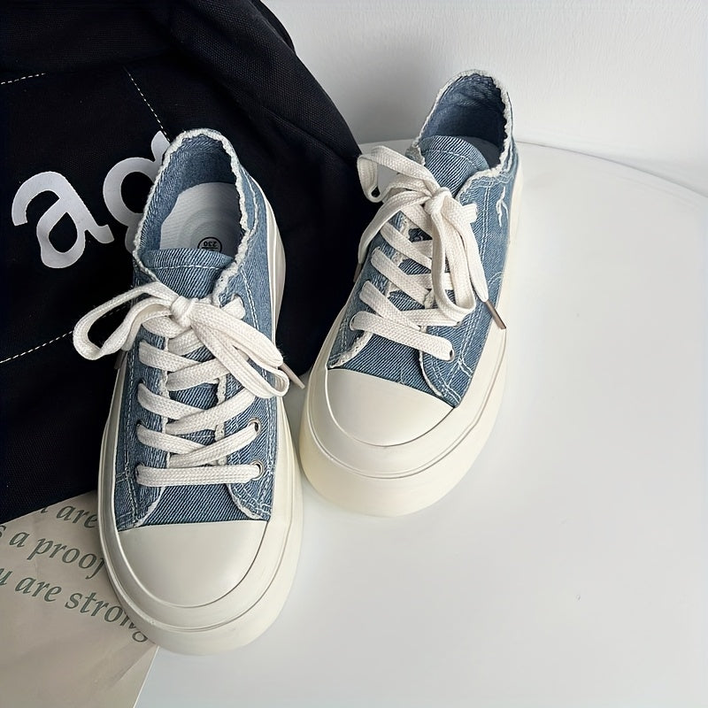 Women's Chunky Platform Sneakers Low-Top Casual Shoes Breathable Fabric