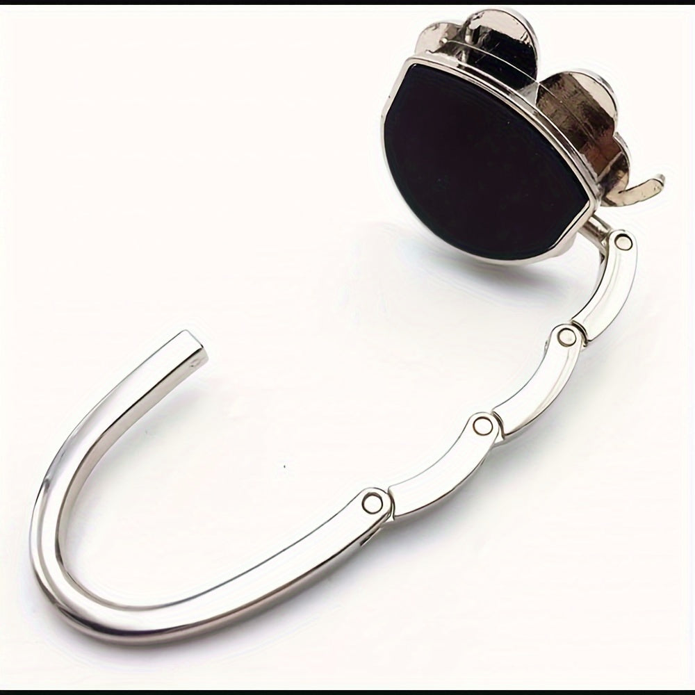 Foldable Metal Bag Hook with White Clover Design, Portable Handbag and Wallet Table Hook