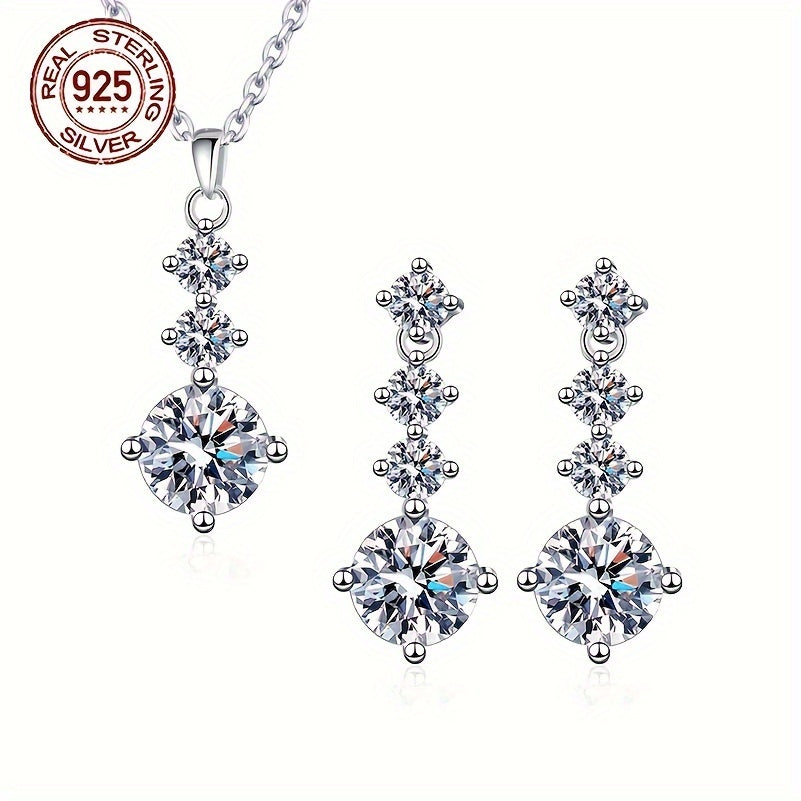 Sterling Silver Jewelry Set with Drop Earrings and Pendant Necklace for Women