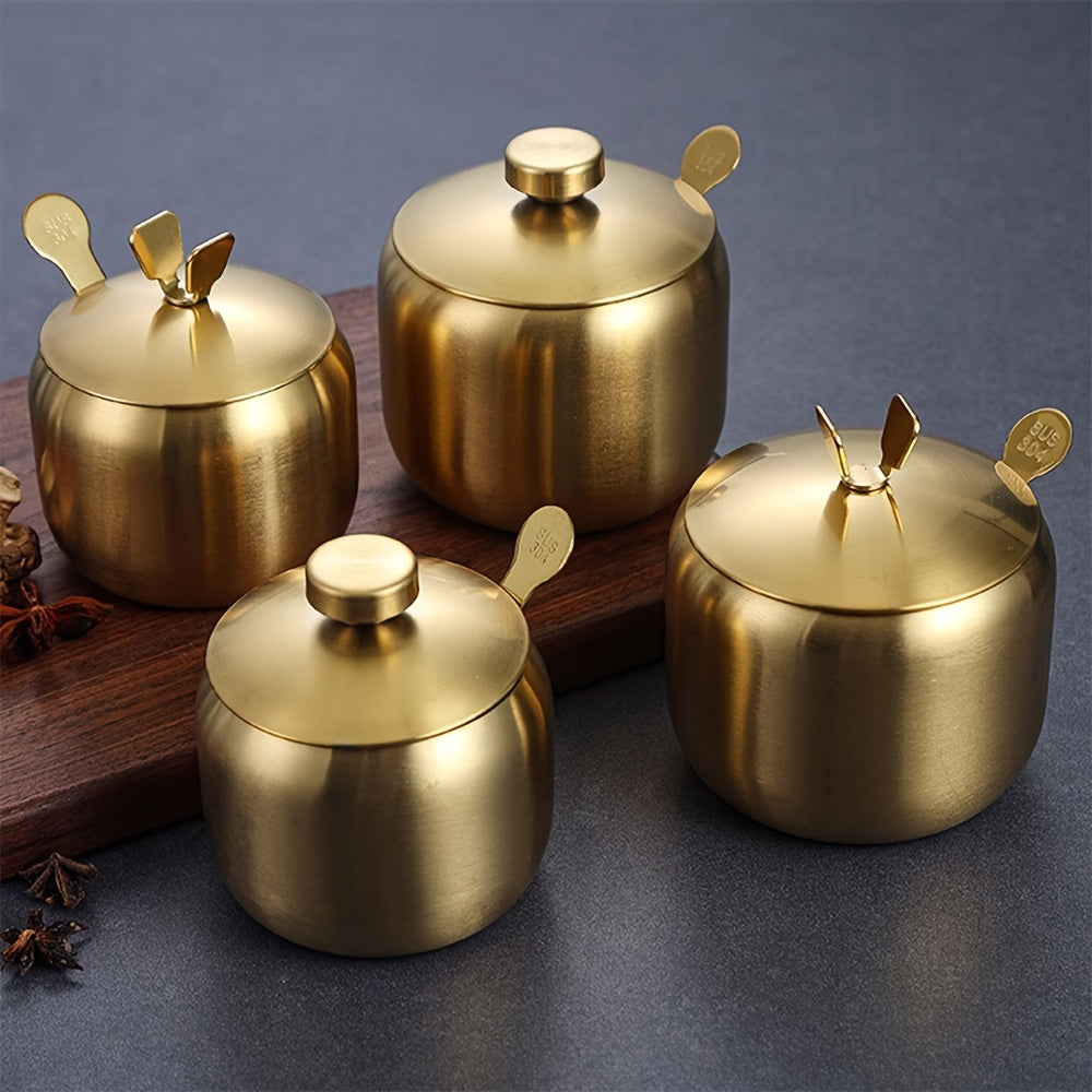 Round Handle Stainless Steel Spice Jar with Lid for Kitchen Storage