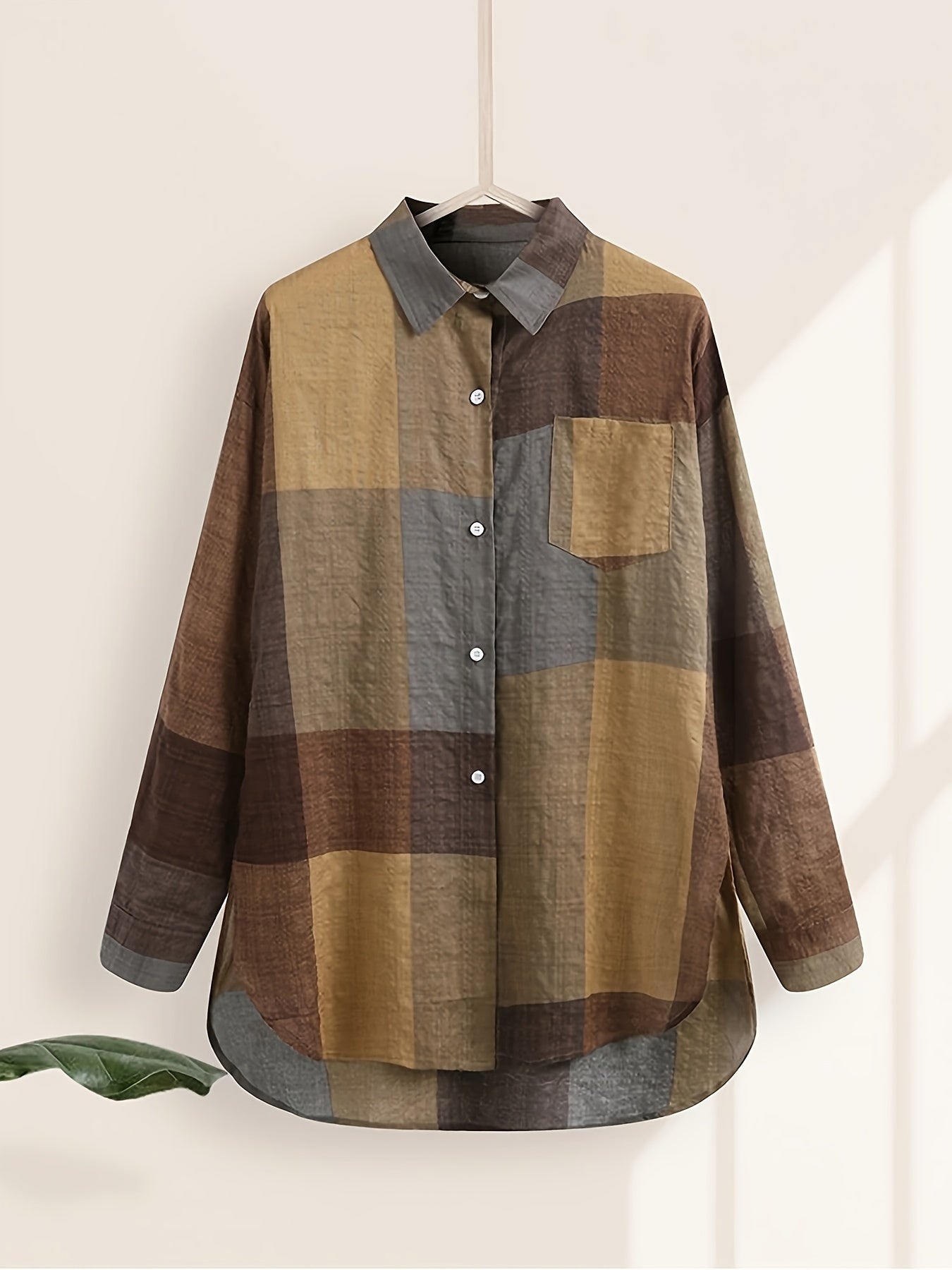 Women's Plaid Button Front Shirt Long Sleeve Casual Spring Fall