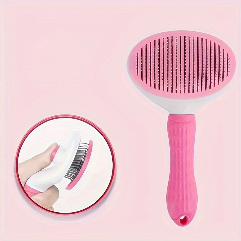 Pet Grooming Brush for Dogs and Cats with One-Click Hair Removal Blue and White