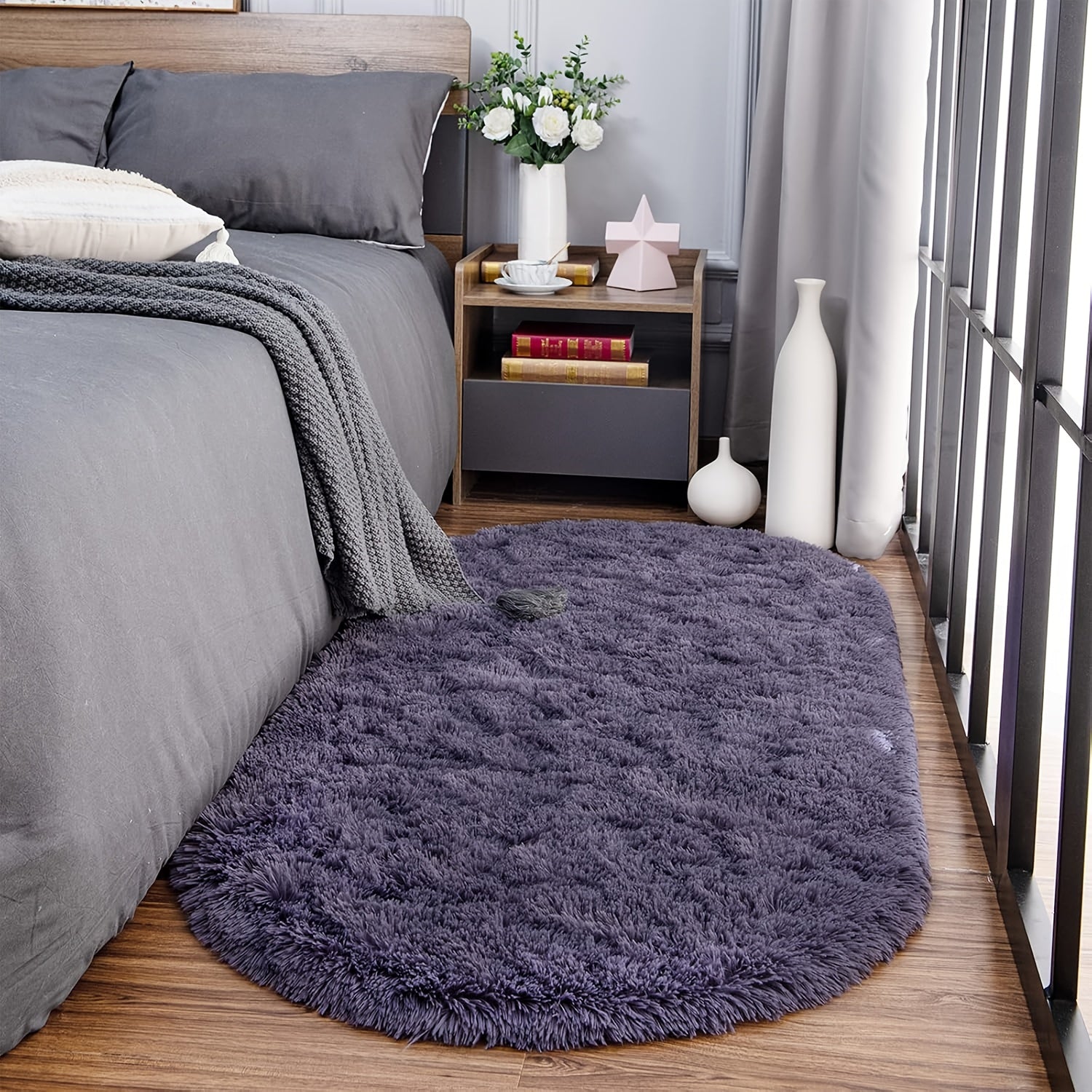Soft Plush Oval Area Rug for Bedroom and Living Room Machine Washable Stain-Resistant Low Pile Carpet