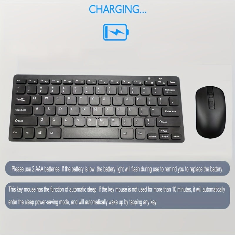 Ergonomic Wireless Keyboard and Mouse Set 2.4GHz Optical Slim ABS Battery-Free for PC