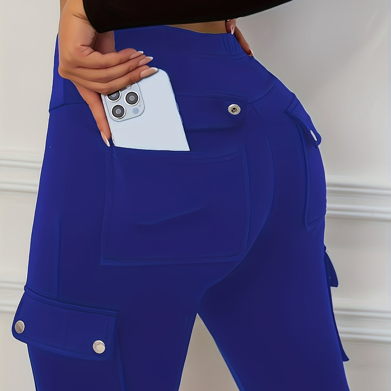 Women's Stretch Skinny Casual Pants with Pockets Solid Blue Comfort Fit