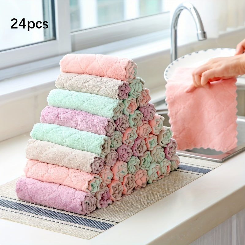 24-Pack Microfiber Dish Cloths and Double-Sided Scrubbing Sponges for Kitchen Cleaning