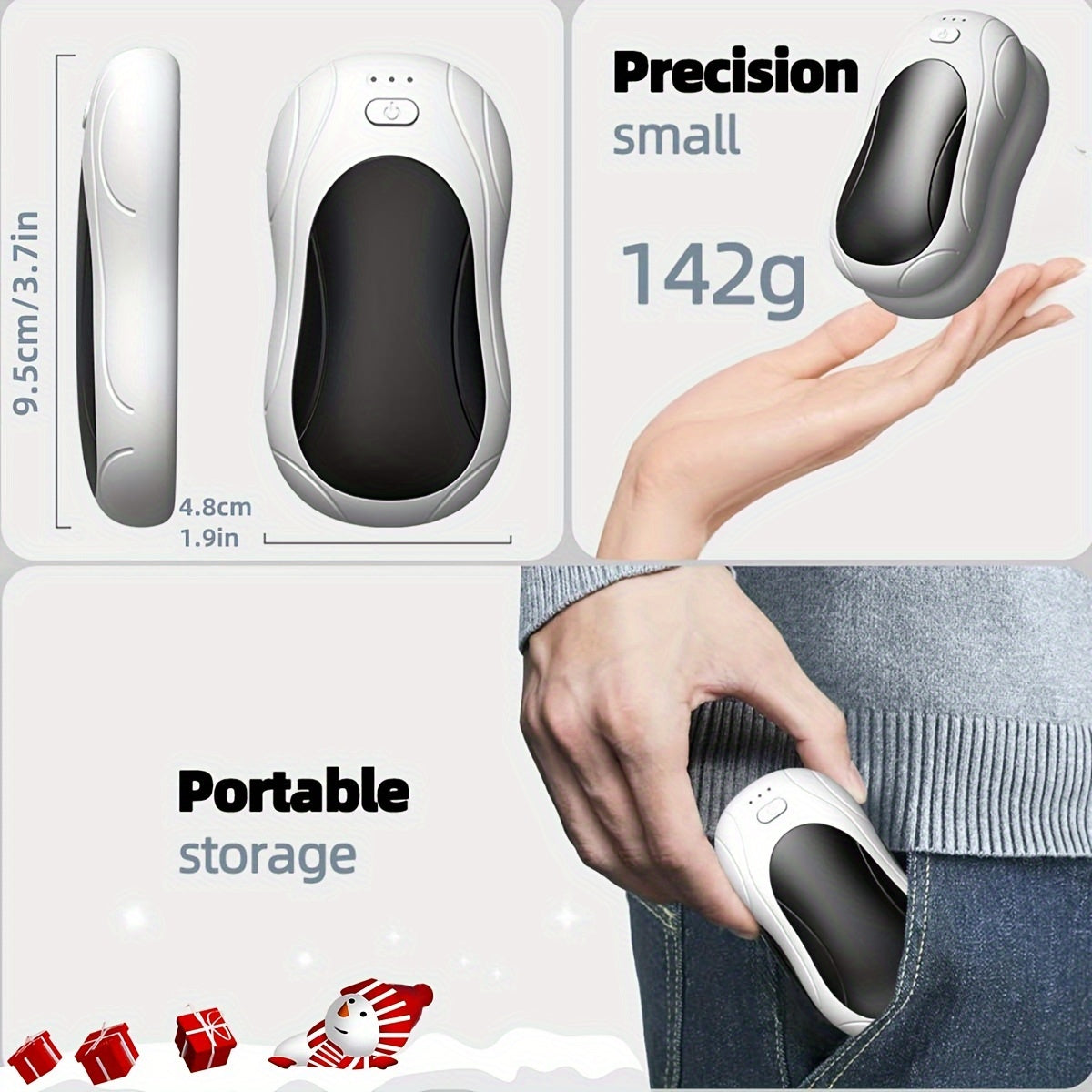 2-Pack Portable Hand Warmers Rechargeable USB Heating Pads with 3000mAh Battery