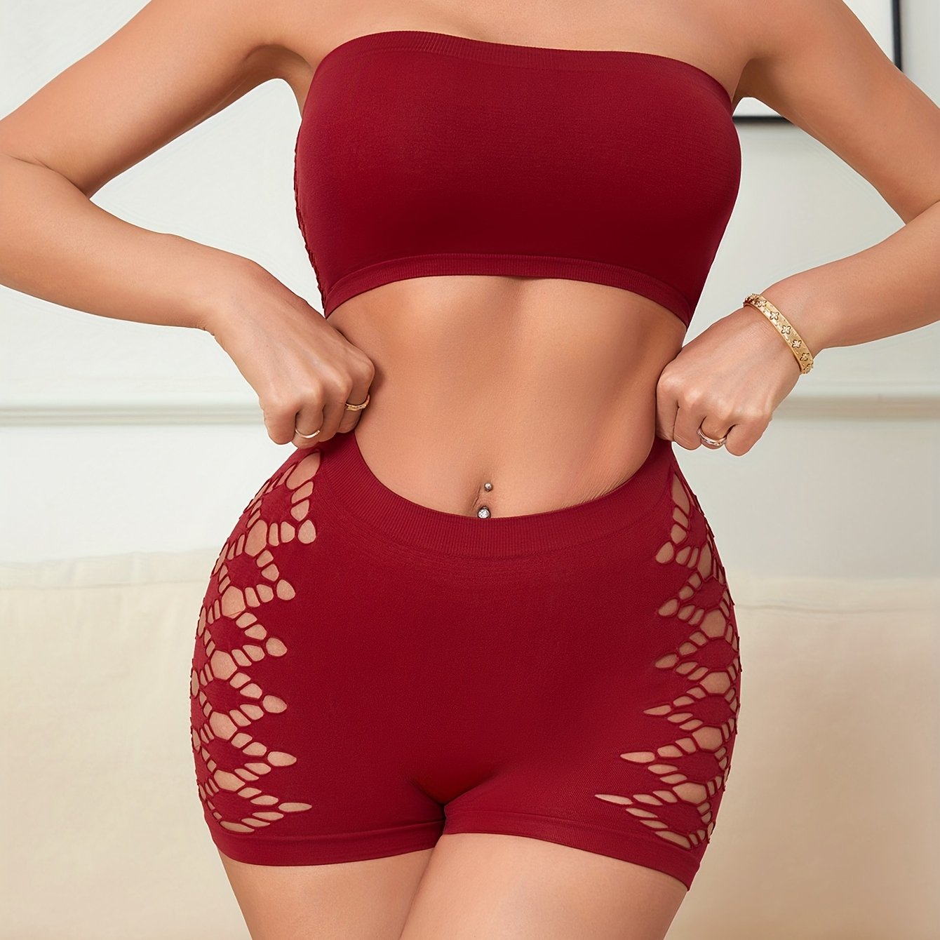 Women's Lace Bra Set with Boxer Briefs Lingerie Underwear