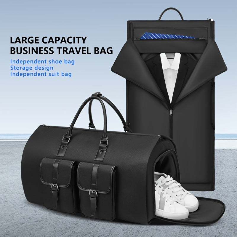 Large Capacity Black Polyester Travel Bag for Business Trips and Overnight Carry-On