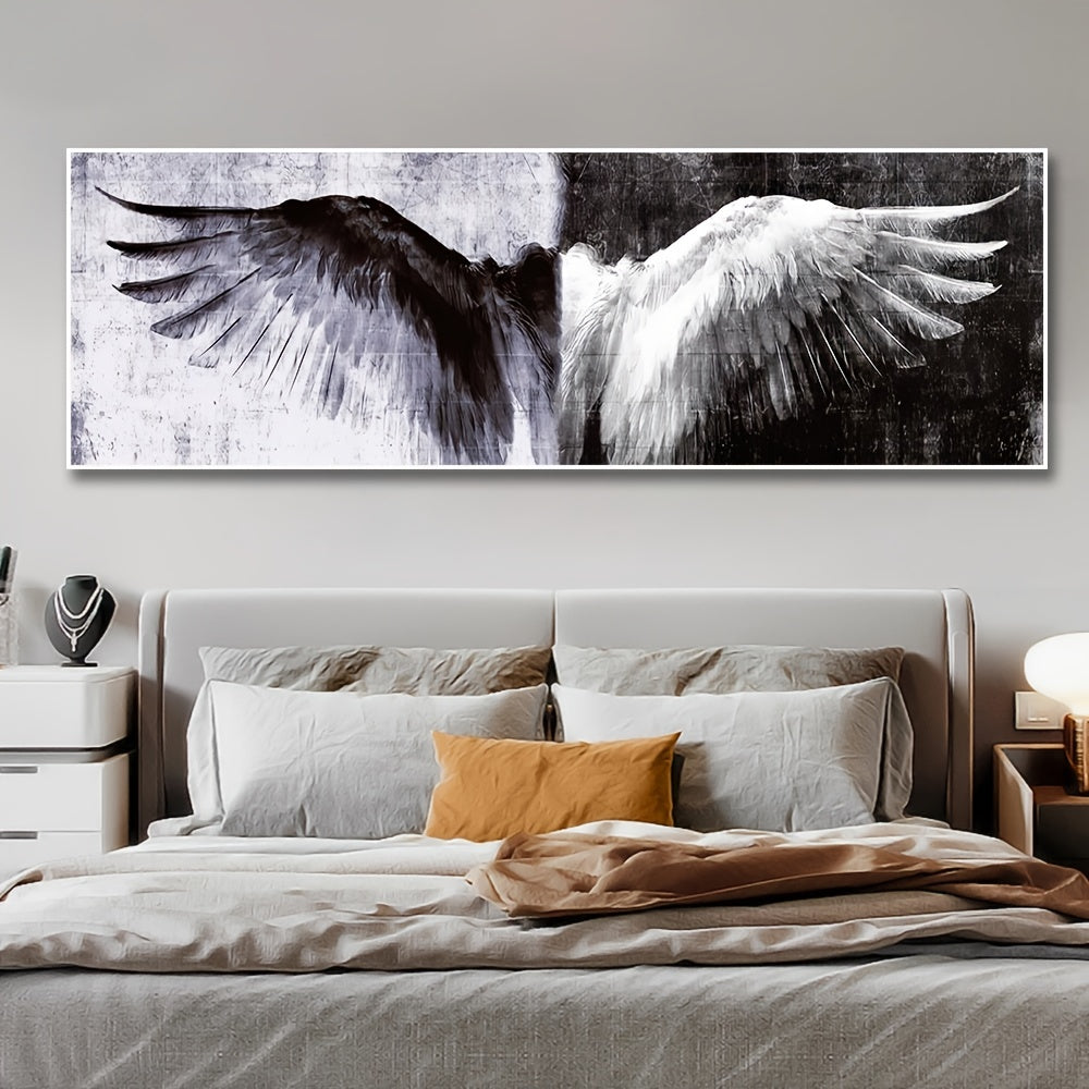 Black and White Angel Wings Canvas Wall Art Frameless Home Office Decor