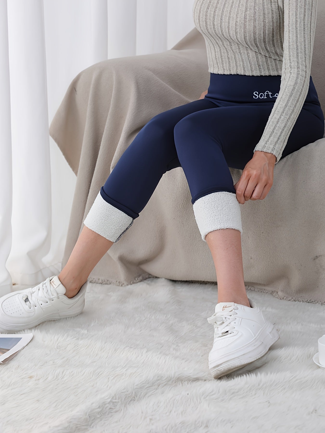 Plus Size Women's Fleece-Lined High Waist Stretch Leggings Warm Thick