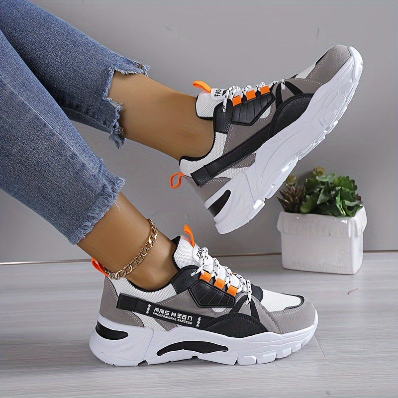 Women's Colorblock Casual Sneakers Lace-Up Platform Shoes Lightweight Comfort