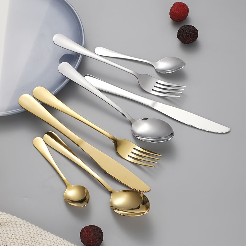 24-Piece Golden Stainless Steel Cutlery Set with Metal Stand for Home Restaurant Party