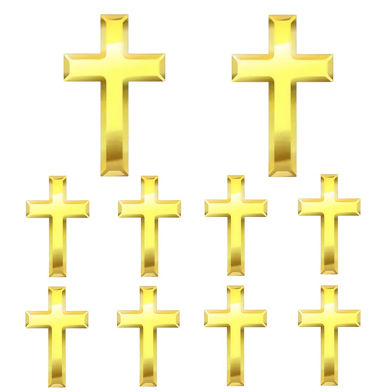 Set of 10 Small Gold Cross Brooch Pins Christian Faith Symbols for Church Attire
