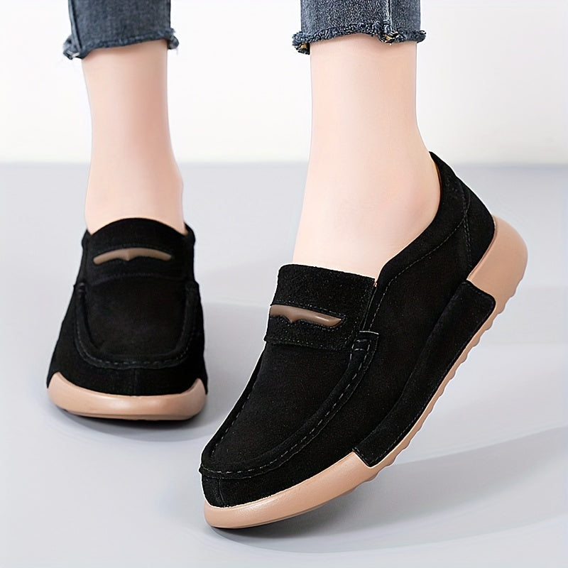 Women's Solid Color Slip-On Loafers with Round Toe Casual Low-Top Shoes