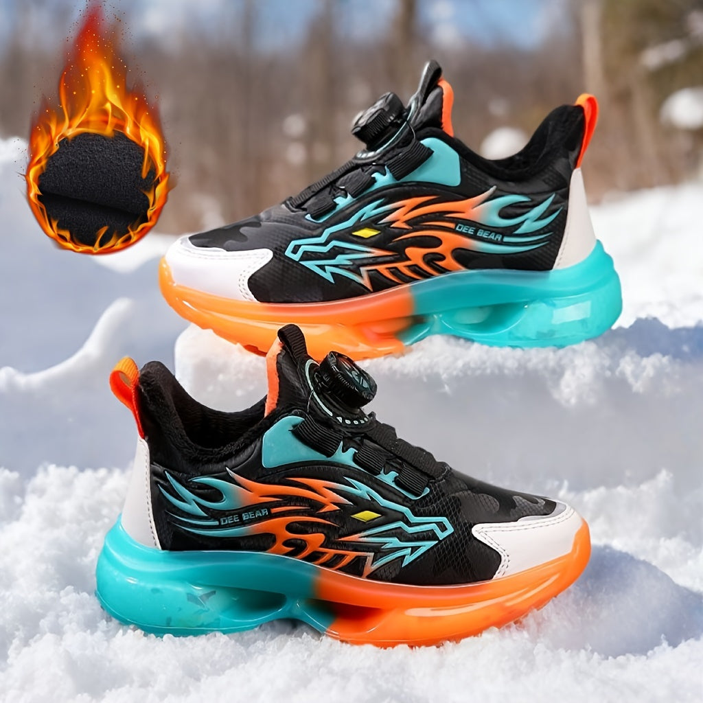 Boys Winter Athletic Sneakers Fleece Lined EVA Sole Flame Design