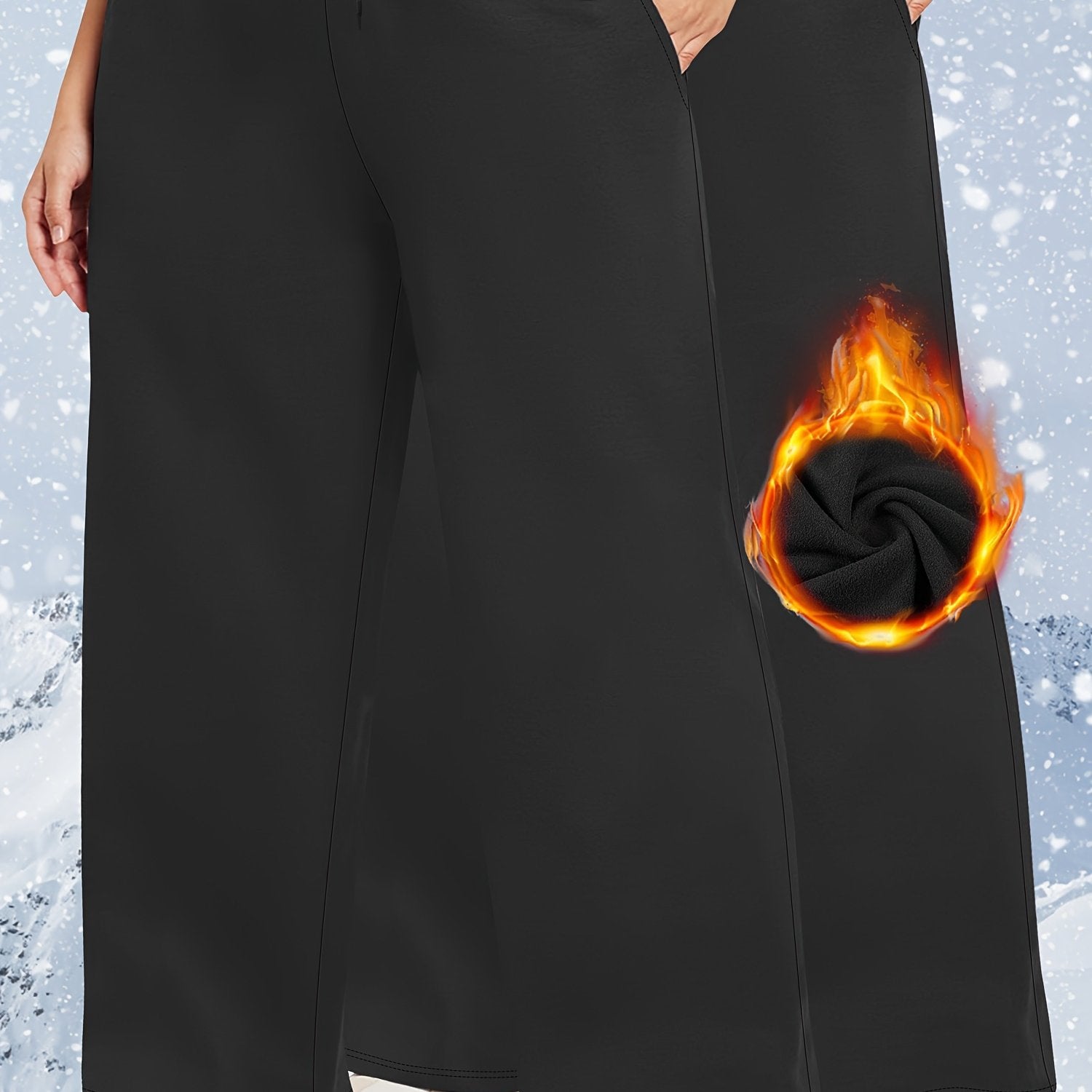 Plus Size Fleece-Lined Sweatpants for Women Solid Color Warm Activewear