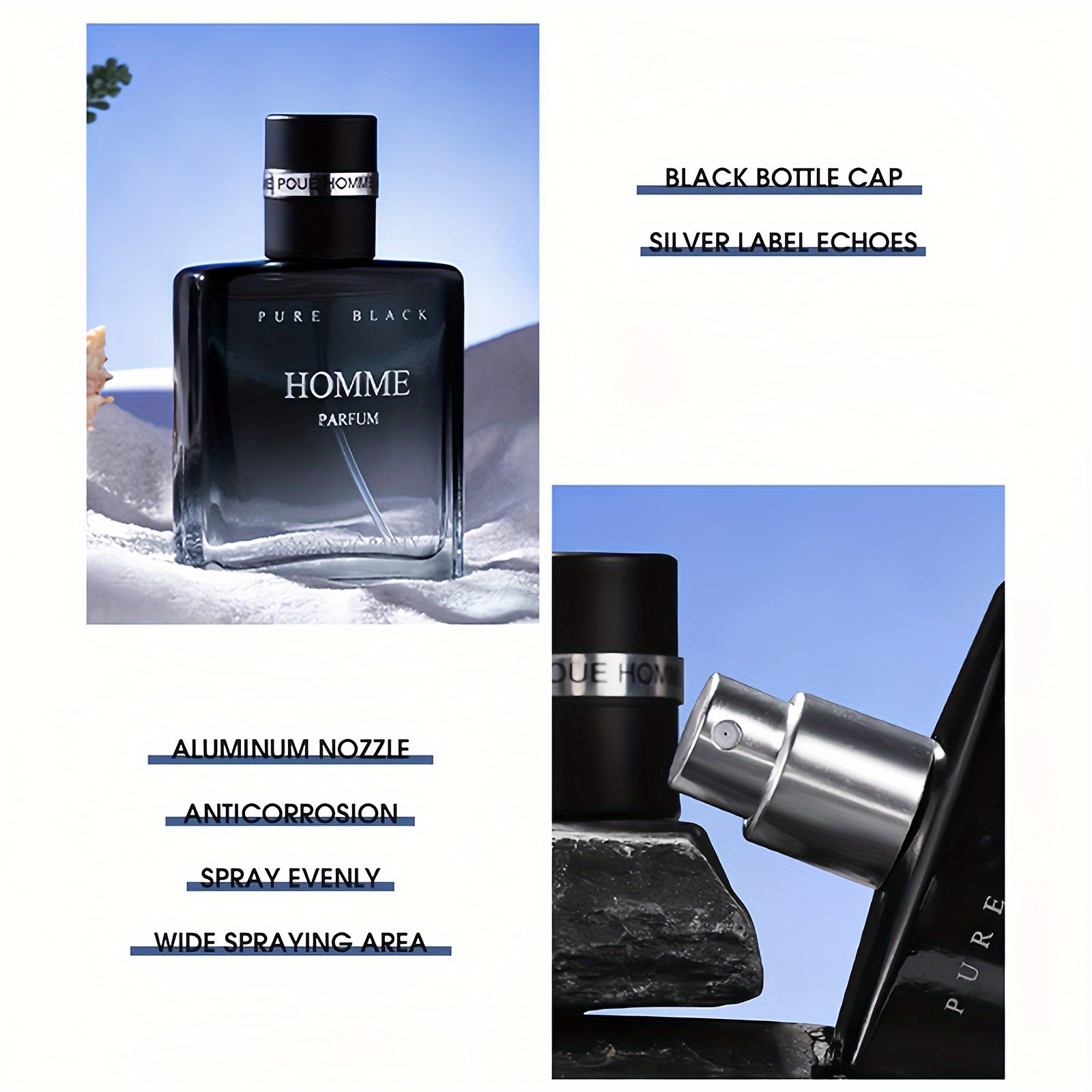 Men's Cologne Sunshine Blue Confident Black Long-Lasting Ocean Woody Scent