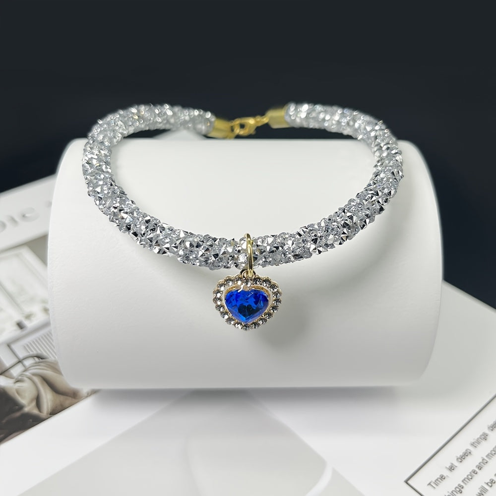 Sparkling Pet Collar with Heart Pendant for Small Dogs and Cats