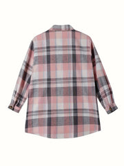 Women's Plus Size Plaid Long Sleeve Button Front Shirt Spring Casual Top