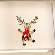 Enamel Reindeer Brooch Pin with Rhinestones for Christmas Party Accessories