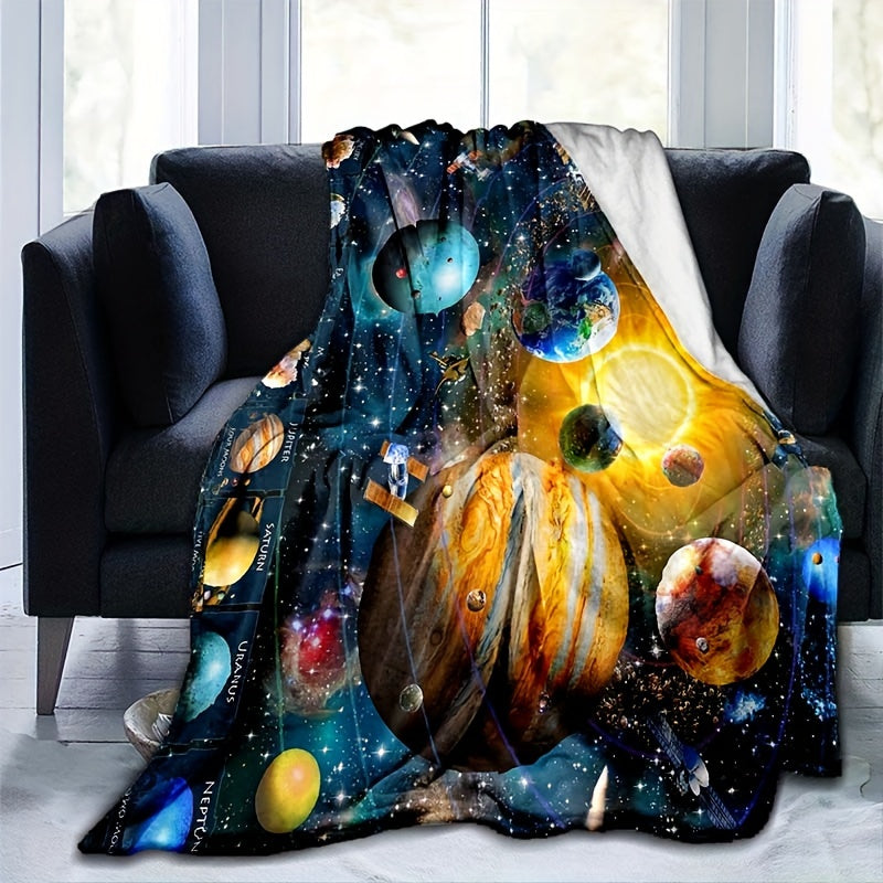 Space Design Flannel Throw Blanket Warm Comfortable All Seasons Durable Polyester