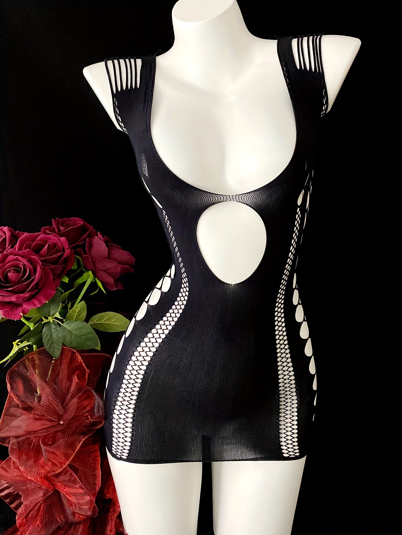 Women's Fishnet Bodycon Dress for Music Festivals and Summer Parties Solid Color Polyamide Elastane