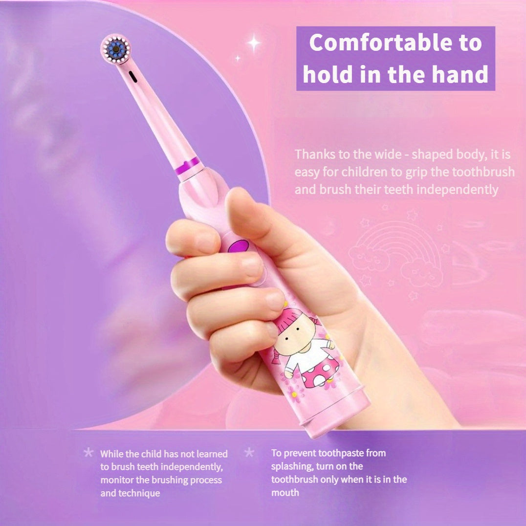 Kids Pink Electric Toothbrush Soft Nylon Bristles for Ages 3+ Battery-Powered