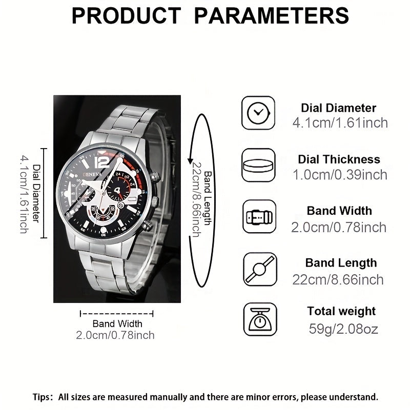 Set of 2 Men's Quartz Watches with Leather Straps, Precise Timekeeping, Suitable for Business and Casual Wear