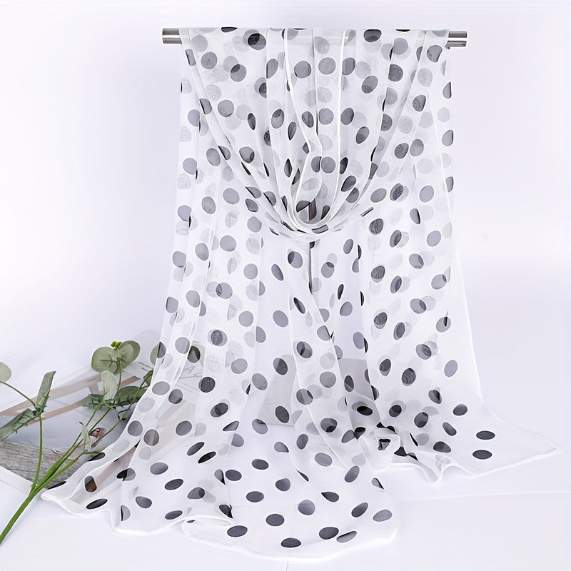Bohemian Chic Polka Dot Chiffon Scarf Black White Lightweight Sheer Shawl for Beach Travel Sun Protection Windproof