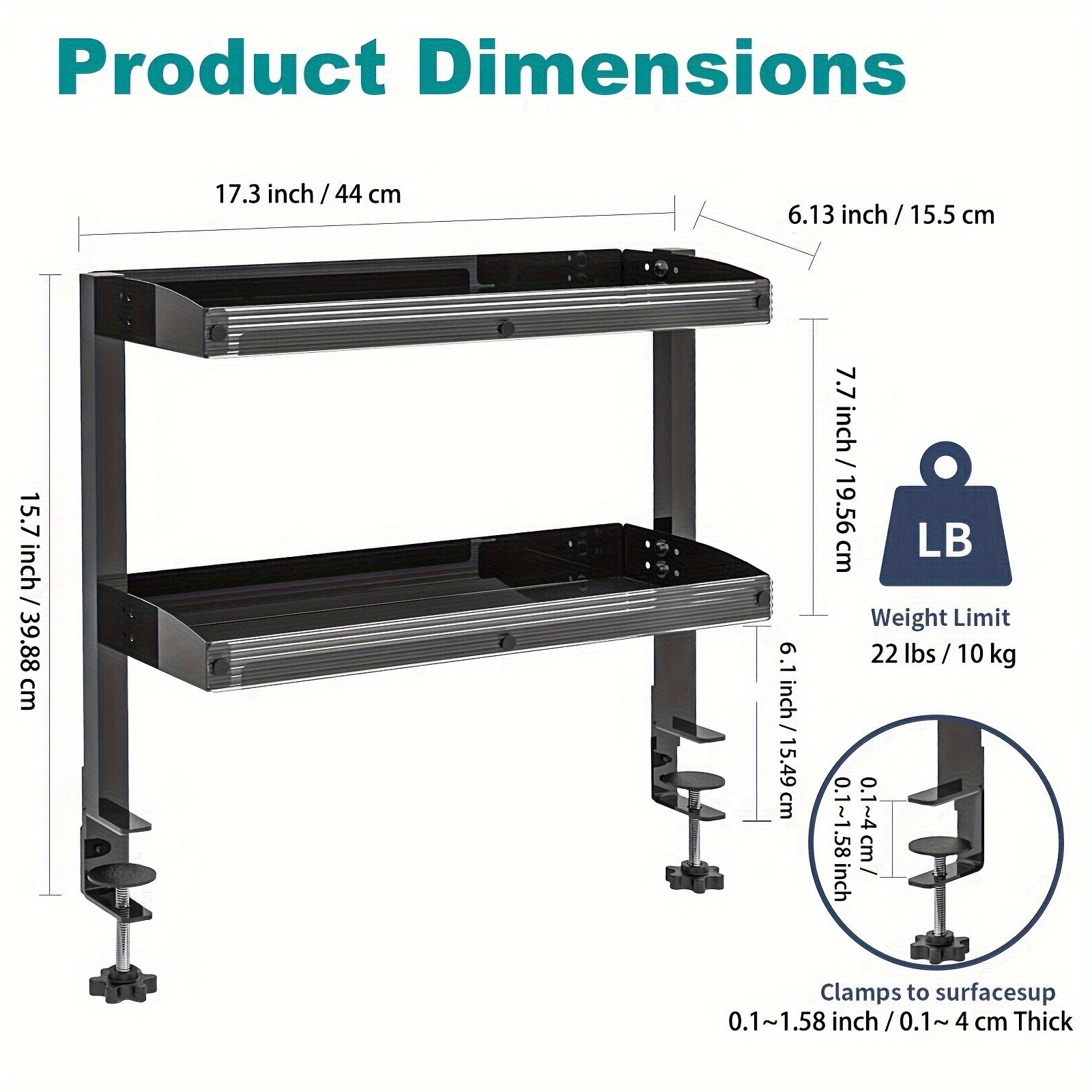 Clamp On Desk Organizer Shelf Metal 45.72cm Two-Tier Clamp-On Storage Shelf for Table Accessories