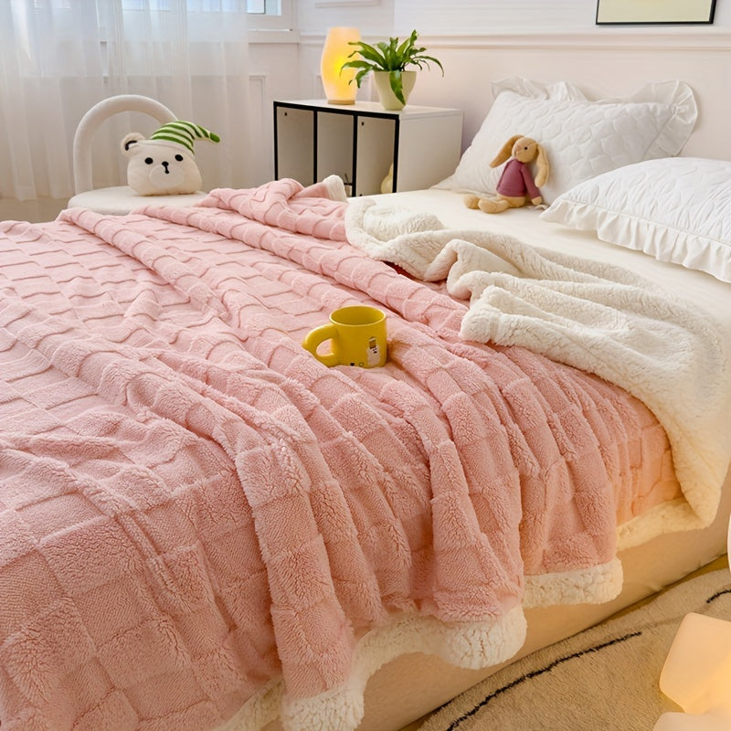 Double-Layer Taffeta Knitted Throw Blanket Cozy Warm Soft All-Season Bed Couch Travel