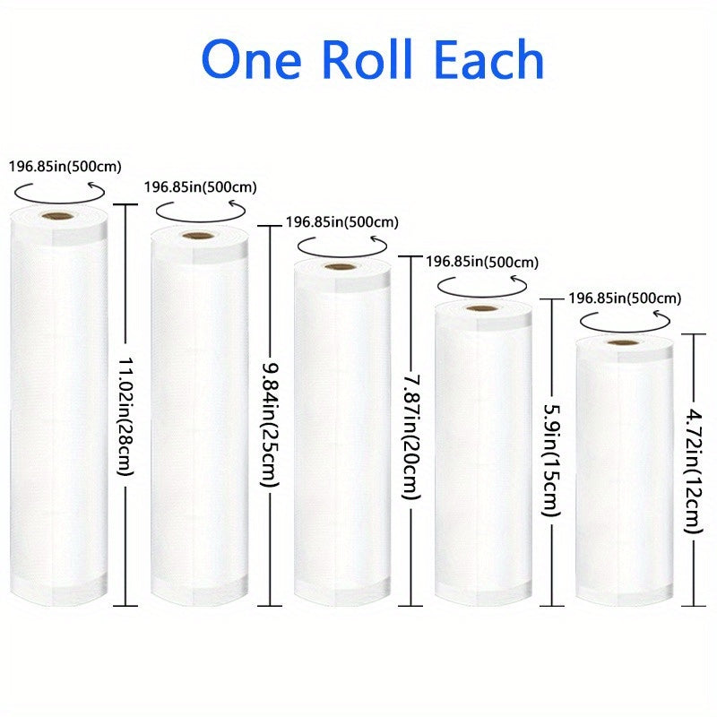 Vakuum oziq-ovqat paketlash sumkalar to'plami 5 ta rulon BPA-siz, moslashtiriladigan uzunlik dengiz mahsulotlari, go'sht uchun