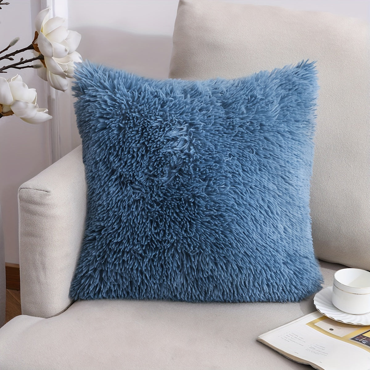 40.64 cm Fuzzy Throw Pillow Cover with Zipper Square Cushion Cover for Sofa Bed Decor