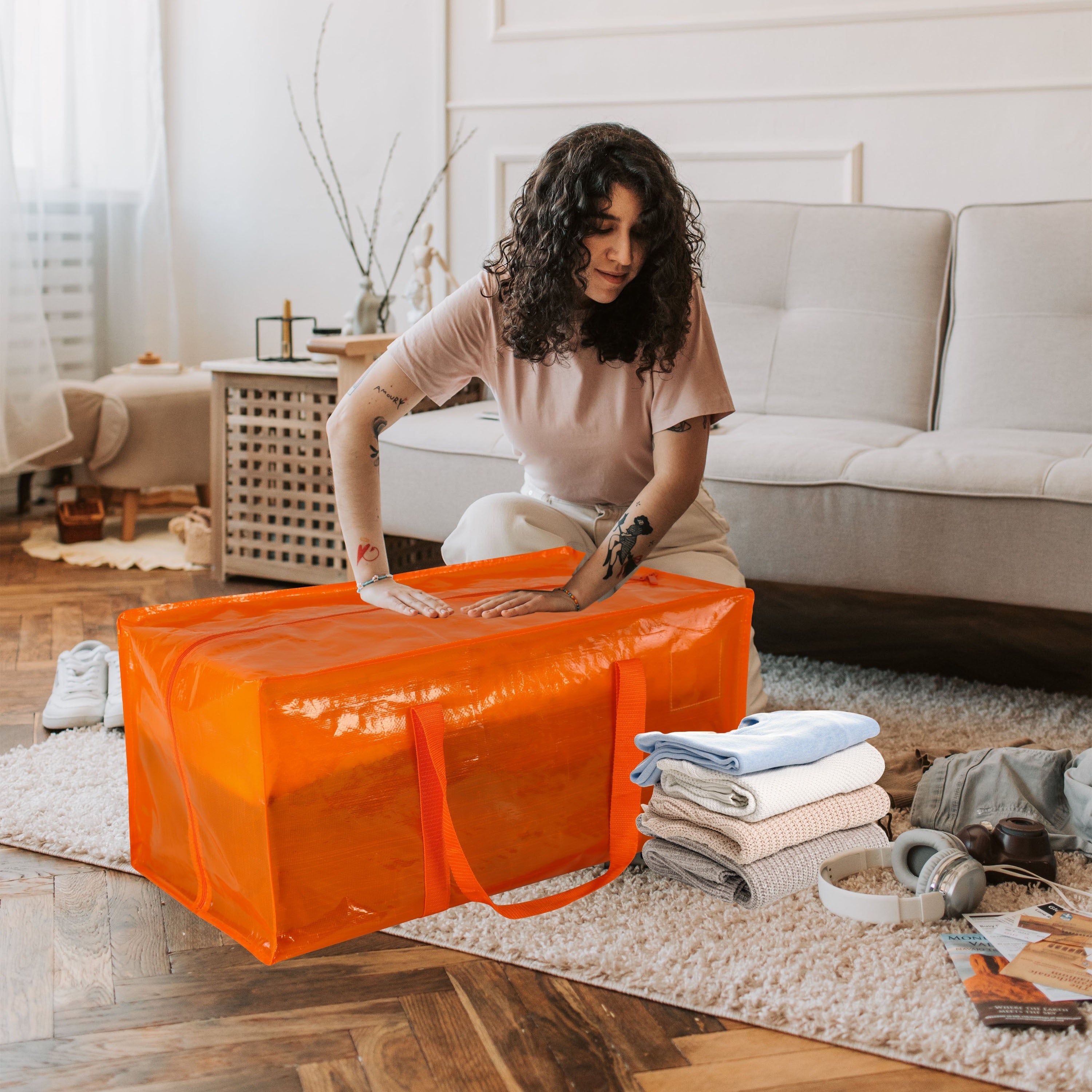 Two Large Storage Bags with Zippers Handles Durable Storage Bin for Bedroom Closet