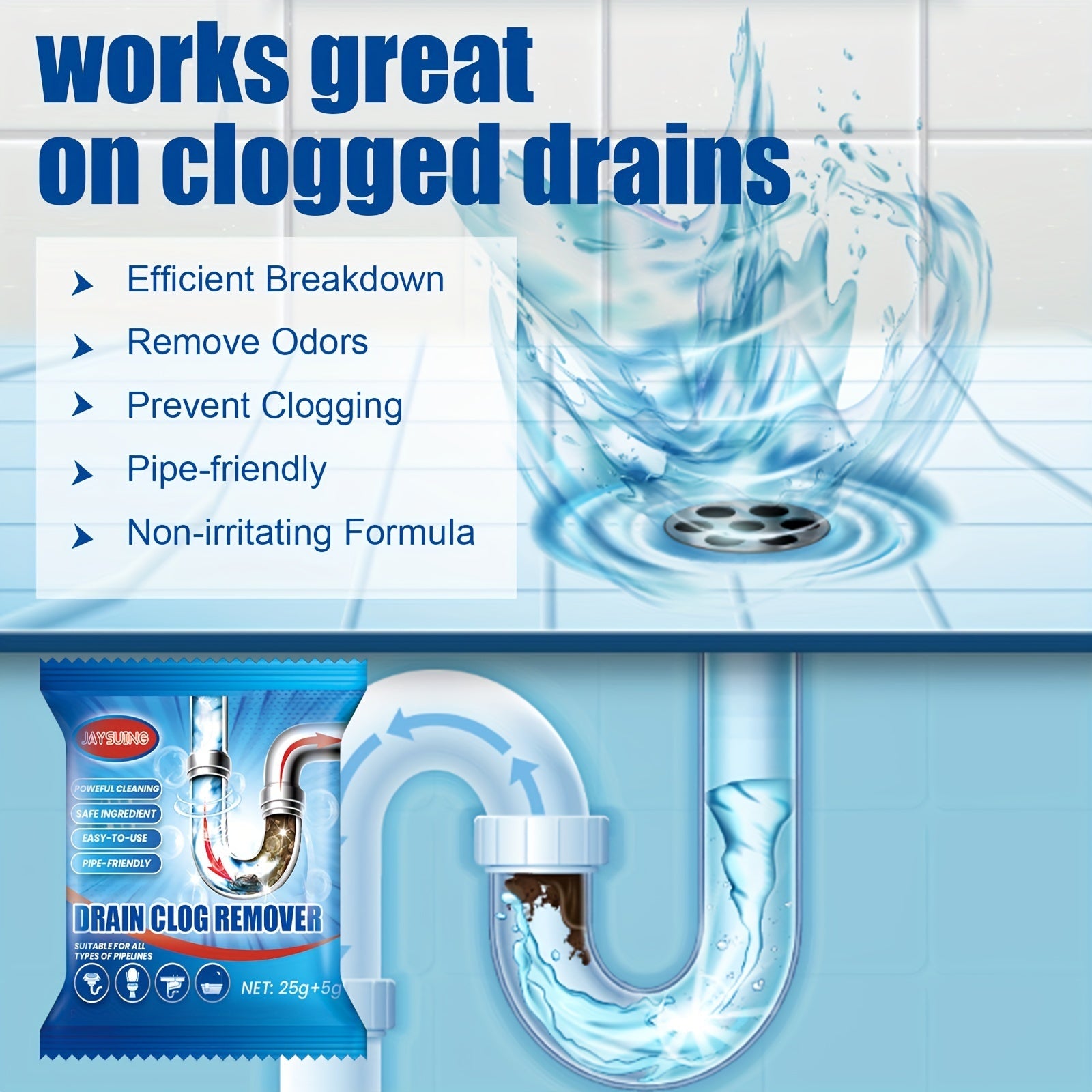 6 Pack Drain Cleaner Tablets for Clogs and Odor Removal in Kitchen and Bathroom Sinks