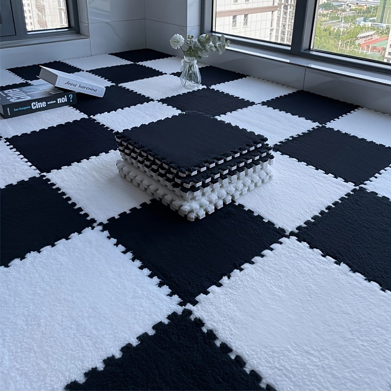 24-Piece Washable Plush Patchwork Floor Mats for Home Use Bedside Carpet