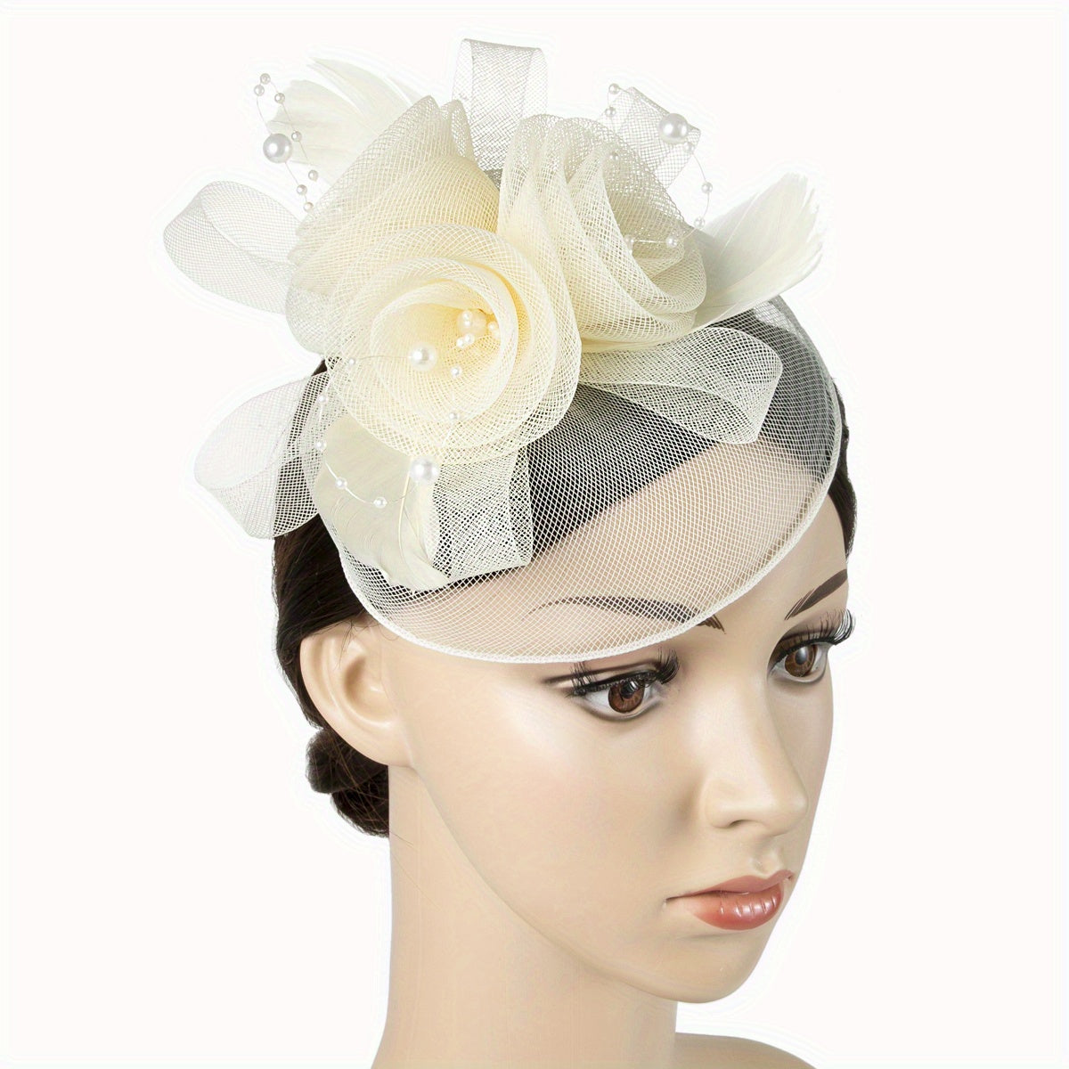 Women's Mesh Flower Faux Feather Fascinator for Tea Party Wedding Derby Hat
