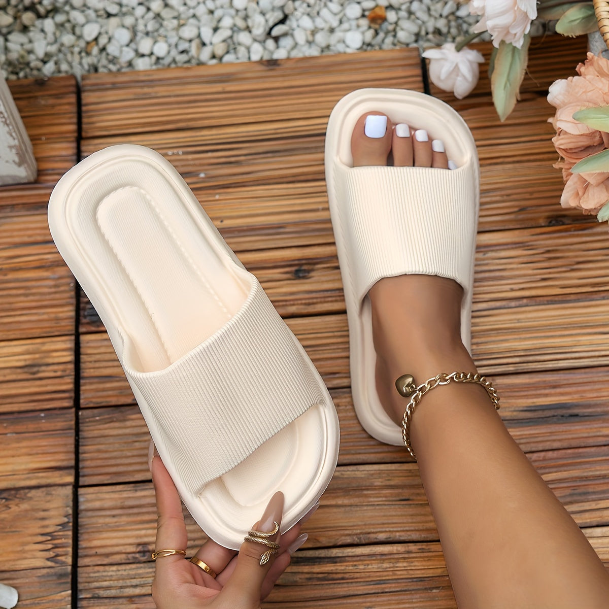 Women's EVA Slide Sandals, Open Toe, Casual, Slip-On, All-Season