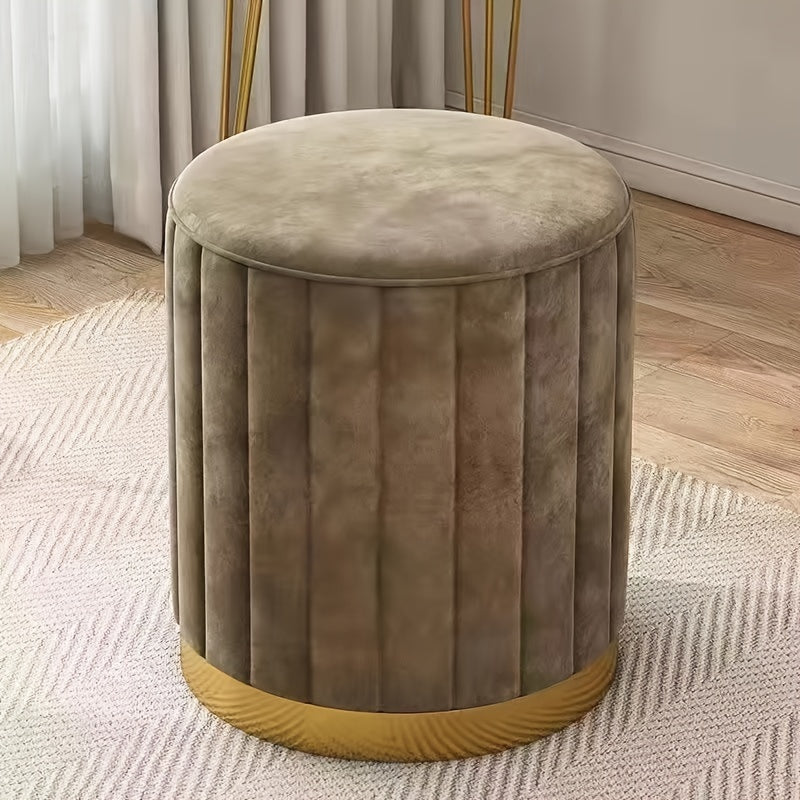 Faux Leather Round Makeup Stool with Soft Cushion for Bedroom Dressing Table Light Beige