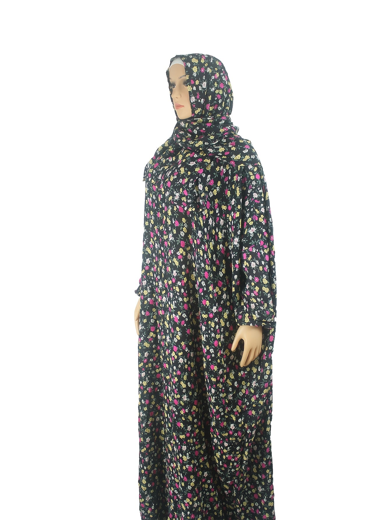 Plus Size Floral Abaya Dress Islamic Modest Clothing Eid Ramadan