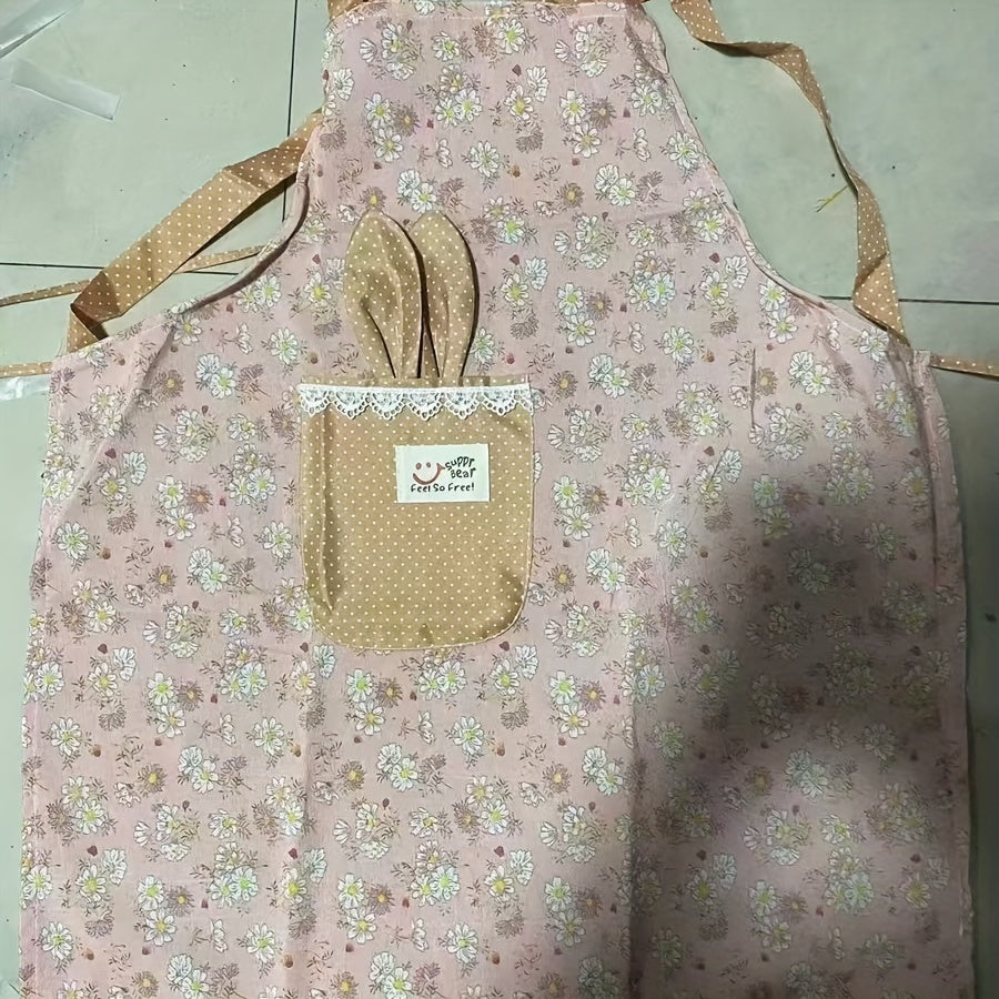 Floral Kitchen Apron Water-Resistant Stain-Resistant Polyester Cooking Apron