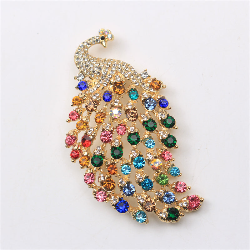 Broche de pavo real con animal pin y cristales de imitación para accesorios de moda para mujeres