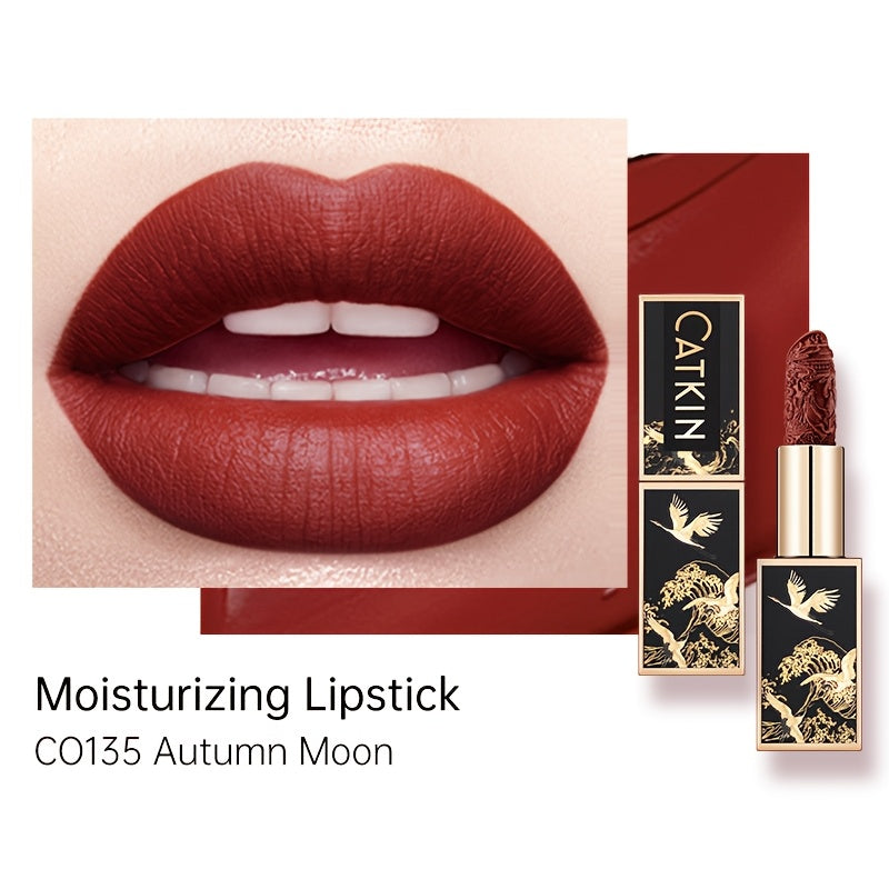 Red Carving Matte Lipstick Waterproof Long-Lasting Satin Finish for Smooth Red and Nude Lips